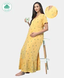 ECOMAMA Organic Cotton & Bamboo Healthy Half Sleeves Maternity Nighty - Yellow