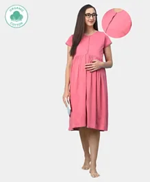 ECOMAMA Cap Sleeves Organic Healthy Solid Maternity Nighty - Pink