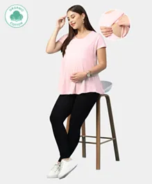ECOMAMA Organic Healthy Cap Sleeves Lounge Maternity Top Solid - Pink