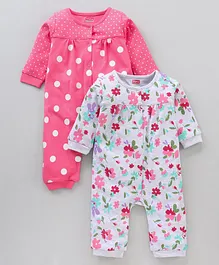 Babyhug 100% Cotton Full Sleeves Floral & Dots Printed Romper Pack Of 2 - Multicolour
