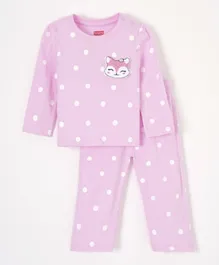 Babyhug Polka Dot Full Sleeves Night Suit Fox Applique - Pink