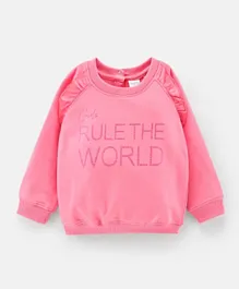 Bonfino Cotton Full Sleeves Sweatshirt With Glitter Print - Pink