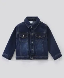 Bonfino Long Sleeve Denim Jacket With Patch Pocket and Front Snap Buttons - Dark Blue
