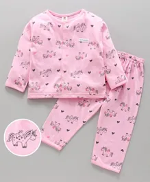 ToffyHouse Full Sleeves T-Shirt & Pyjama Set Unicorn Print - Pink