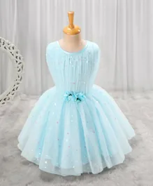 Babyhug Sleeveless Party Wear Frock with Corsage -Light Blue