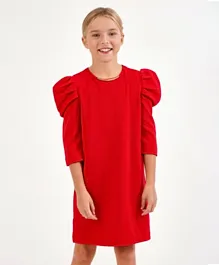 بريمو جينو فستان بأكمام منكمشة واسعة  - أحمر