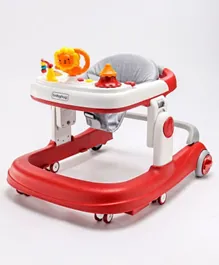 Babyhug Zest Musical Walker, Adjustable Height, Anti-Fall, Toy Bar, for 6-24M - Red/White