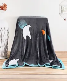 Babyhug Premium Reversible Double Layer Blanket Snow Bear Print - Grey