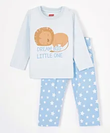 Babyhug Cotton Full Sleeves Night Suit Lion & Stars Print- Blue
