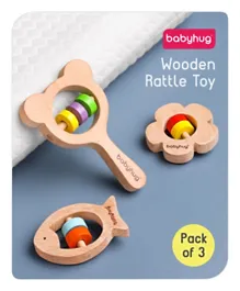 Babyhug Montessori Wooden Teething Rattle Toy Pack Of 3 - Multicolour