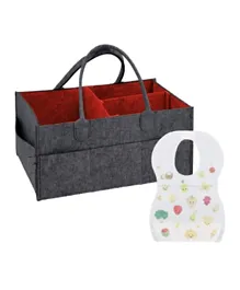 Star Babies Diaper Caddy Organizer & Disposable Bib 5 Pieces - Grey & Red