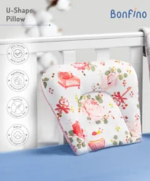 Bonfino Premium Organic Cotton U Shape Pillow Cupcake Print - Pink & White