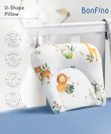 Bonfino Premium Organic Cotton U Shape Pillow Elephant Print - White