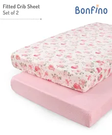 Bonfino Premium Organic Cotton Fitted Crib Sheet Cupcake Print Pink - Pack of 2