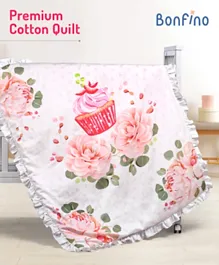 Bonfino Premium 100% Organic Cotton Quilt Cupcake Print - Pink