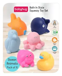 بيبي هاغ - ألعاب استحمام للضغط بشكل حيوانات المحيط - مجموعة من 6 قطع