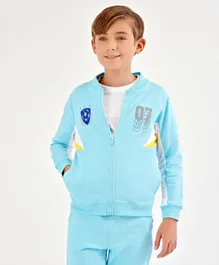 Primo Gino 100% Cotton Full Sleeves Soccer Inspired Zip Through Sweatshirt HD Logo Print - Blue