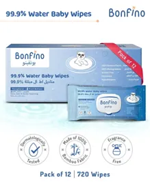 Bonfino 99.9% Water Baby Wipes - 720 Pieces