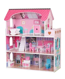 Pink 3-Story Wooden Doll House with Furniture, Smooth Edges, for Kids 3+ Years, 62x27x70 cm