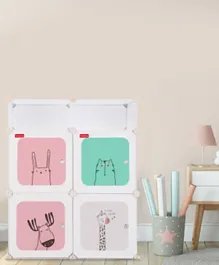 Babyhug Detachable 6-Cabinet Storage Unit with Cartoon Print - White, Spacious PP Plastic Organizer for Toys, Books & Clothes