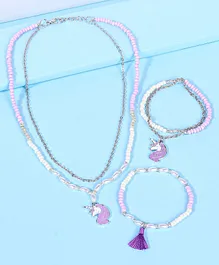 Pine Kids Free Size Necklace & Bracelet Set With Tassel Detailing- Multicolor