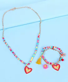 Pine Kids Free Size Necklace & Bracelet Set With Heart Detailing- Multicolor