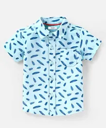 بيبي اوي قميص مطبع بالريش بأكمام نصفية من القطن 100% - أزرق