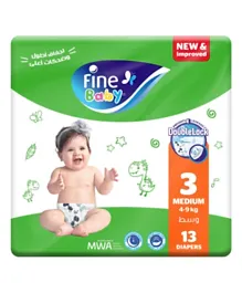 Fine Baby Diapers Medium Size 3, 4-9kg, Double Lock Leak Barriers, Chamomile Enriched, 13Pieces