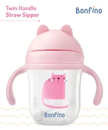 Bonfino Cat Print Straw Sipper  Pink - 220mL