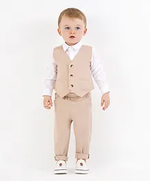 Bonfino Full Sleeves Solid Party Suit - Beige