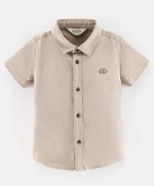 Bonfino Cotton Elastane Half Sleeves Solid Colour Shirt - Beige