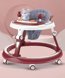 Baby Multi Function Adjustable Height Baby Walker with Toy Bar & Music - Red White