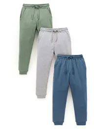Primo Gino 100% Cotton Knit Full Length Solid Track Pants Pack of 3 - Green Grey & Blue