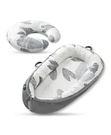 Little Story Lounger Bed with Baby Nursing and Feeding Pillow - Leaves