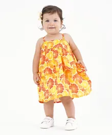 بونفينو فستان سنجلت من الفسكوز بنقشة زهور - برتقالي