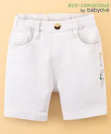 Babyoye Eco Conscious Cotton Knee Length Shorts with Text Embroidery - Marshmallow White