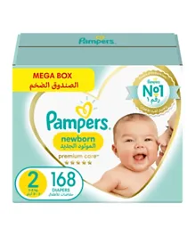 Pampers Premium Care Newborn Taped Diapers Mega Box Size 2 - 168 Pieces