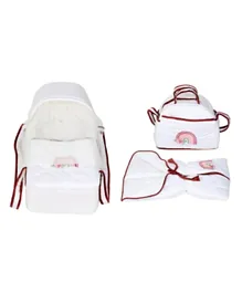 سرير حمل الأطفال ليتل أنجل مع حقيبة نوم وحقيبة حفاضات - أبيض/أحمر