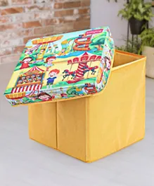 بيبي هاغ - صندوق تخزين قابل للطي مع غطاء بتصميم مدينة الملاهي - أصفر