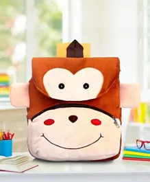 Babyhug Multicolour Monkey Faced Soft Toy Bag - Spacious Zip Compartment School Backpack, 13' for 18M-3Y Kids