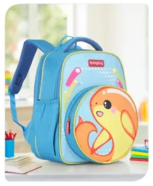 Babyhug Dolphin School Backpack - 16' for Ages 5+, Spacious Compartment, Anti-Sweat Cushioned Straps