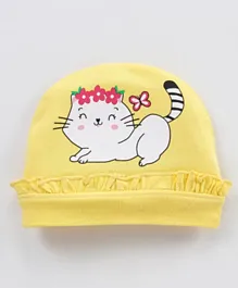 بيبي هاغ قبعة قطن إيلاستان بطبعة قطة - أصفر