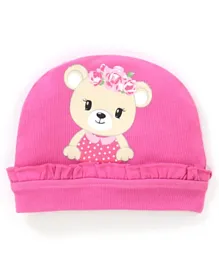 Babyhug Cotton Cap Teddy Print with Frill Detailing - Pink