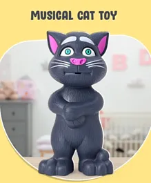 PlayNation Musical Talking Tom Cat Toy - Interactive Grey, for Ages 3+, L10 x B8 x H20cm, Encourages Auditory Development