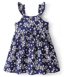 Babyhug Rayon Sleeveless Frock with Lining and Floral Print - Blue