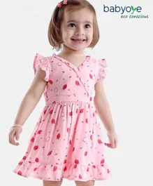 Babyoye Eco Conscious Swiss Dot  Sleeveless With Attachable Sleeves Frock - Pink
