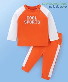 Babyoye 100% Cotton Full Sleeves T-Shirt & Lounge Pants Set Text Print - Orange & White