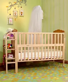 Babyhug Lily Wooden Cot With Detachable Bassinet & Side Shelf - Light Brown