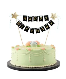 Party Propz Glitter Happy Birthday Cake Topper - Black & Golden