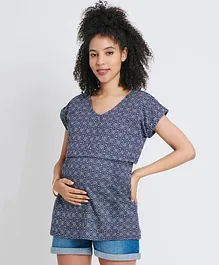 JoJo Maman Bebe Batik Maternity & Nursing Double Layer Top - Navy